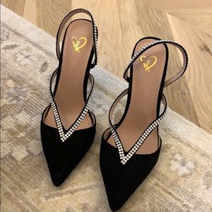 Windsor black suede & crystal heels